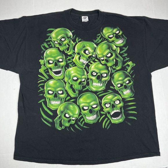Vtg 2001 Liquid Blue Green Skull Pile T-shirt Skeleton Juicy J Travis Scott XXL